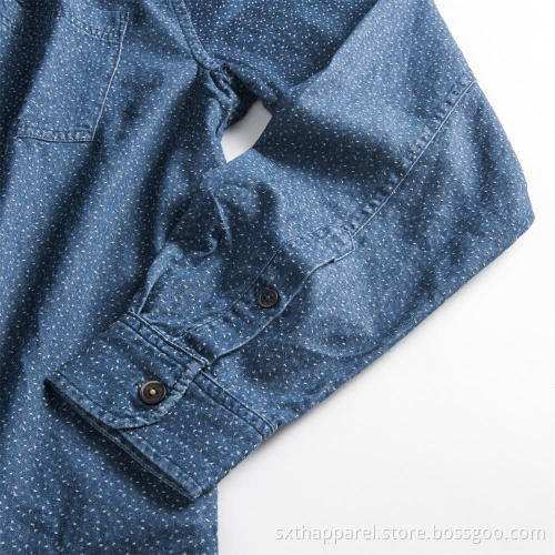 Indigo Blue Dotted Printed Shirt Jacket med huva